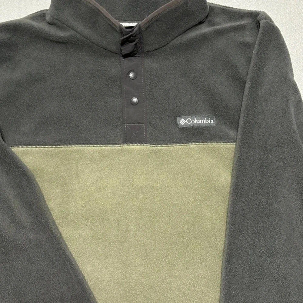 Columbia Mens‎ Fleece Pullover Large Gray Green Colorblock Snap Neck Steens Mt